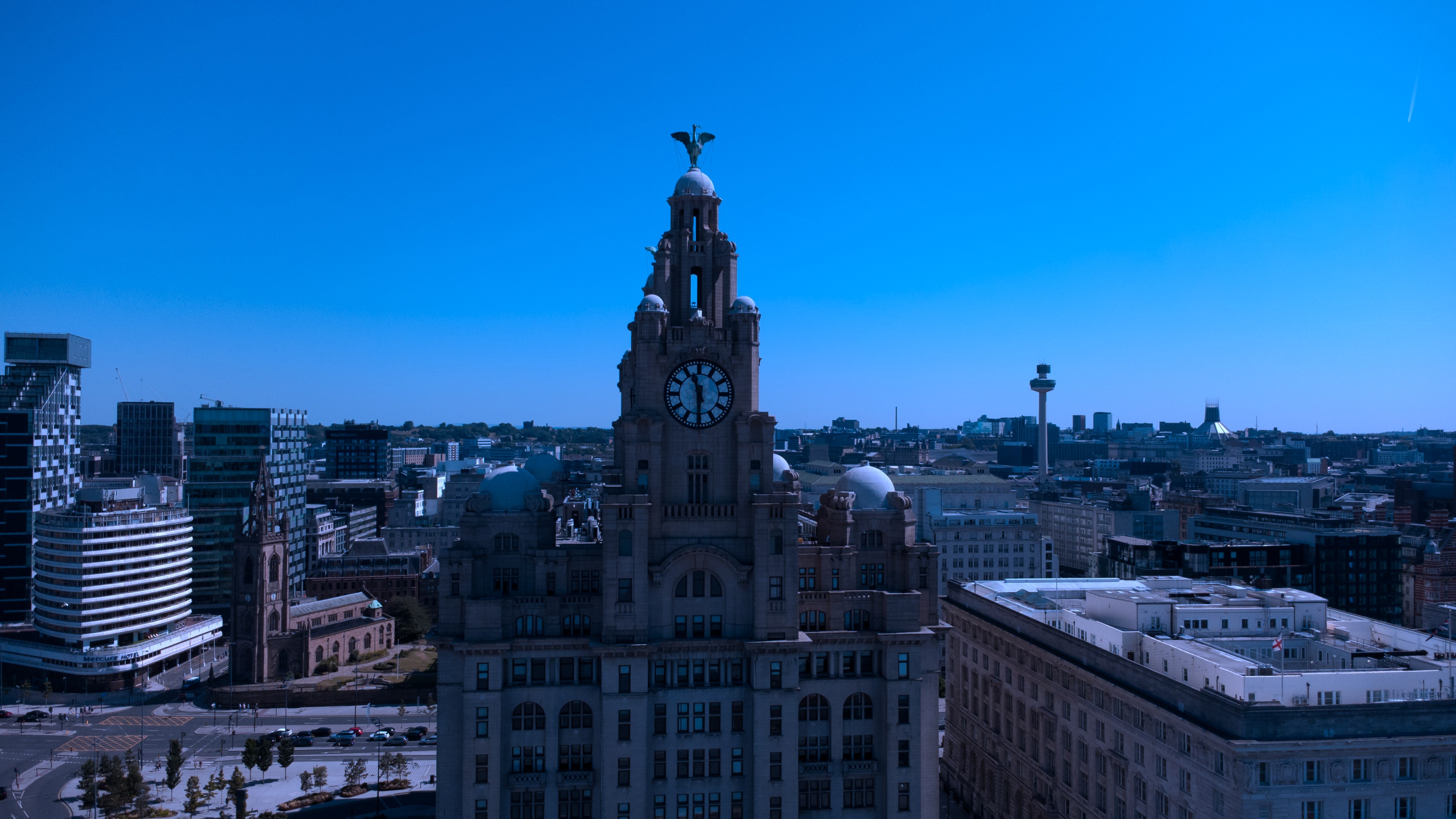 Aerial view of the Liver Building, Liverpool