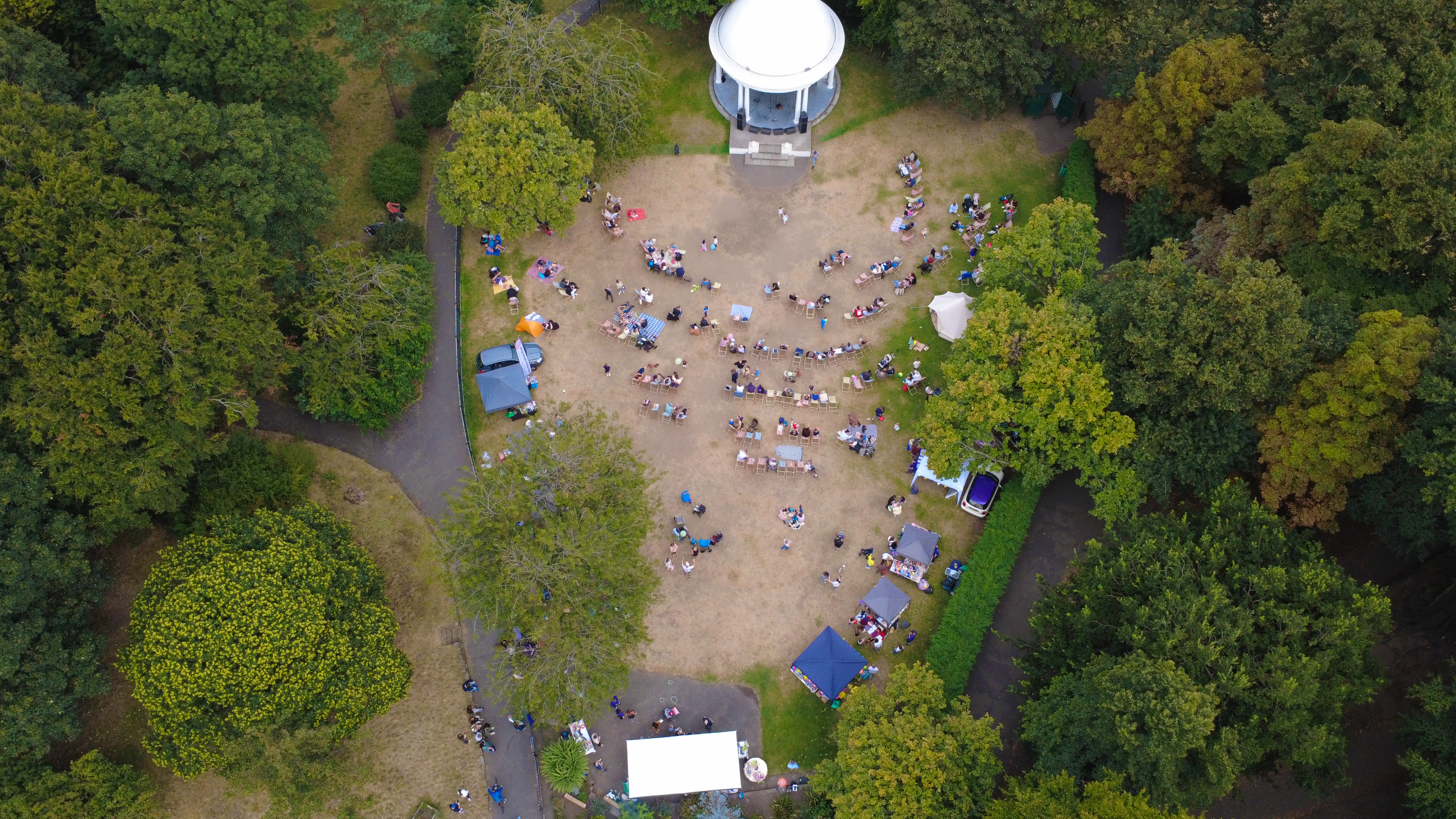 Aerial of a community gathering